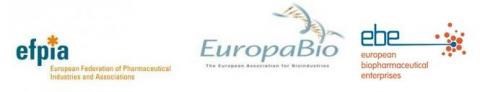 EFPIA, EuropaBio, EBE logos